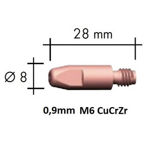 Kontaktinis antgalis CuCrZr M6x28x8 0,9mm