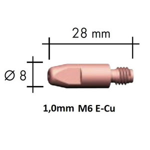 Kosketussuutin E-Cu M6x28x8 – 1,0 mm, Binzel