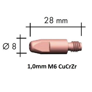 Kontaktinis antgalis CuCrZr M6x28x8 1,0mm, Binzel