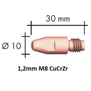Kosketussuutin CuCrZr M8x30x10 – 1,2 mm, Binzel