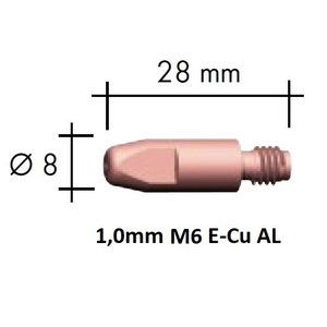 Kosketussuutin E-Cu Al M6x28x8 – 1,0 mm, Binzel