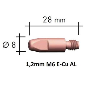 Kontaktinis antgalis E-Cu Al M6x28x8 1,2mm, Binzel
