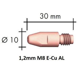 Kontaktinis antgalis E-Cu Al M8x30x10 1,2mm, Binzel