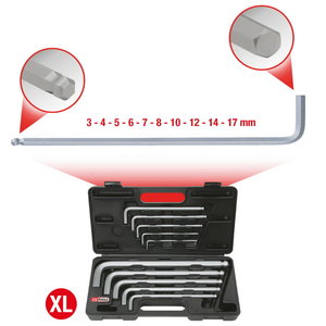 L-key set 10pcs 3-17mm long, with ball, in case