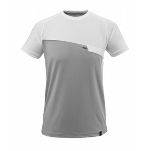 T-Shirt Advanced, with chest pocket, grey flecked/white S, Mascot