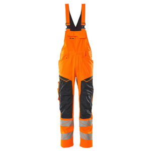 Hi-vis bib-trousers 19569 Safe stretch zones CL2, orange/navy 82C50