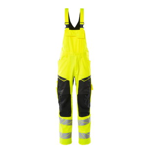 Hi.vis. bib-trousers19569 Safe stretch zones CL2, yellow/black, MASCOT