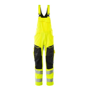 Hi.vis. bib-trousers19569 Safe stretch zones CL2, yellow/black, Mascot