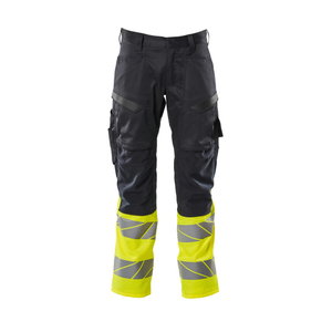 trousers 19679 stretch zones, hi-vis CL1, dark navy/yellow 8 82C50, Mascot
