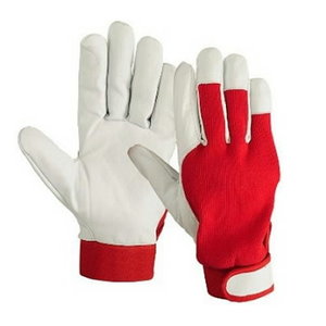 Gloves, big upper leather velcro snap blue cotton 11