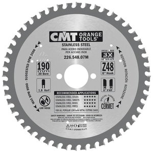 Saw blade for stainless steel 190x1,8/1,4x30 Z48 a= 0° b=8° FWF, CMT