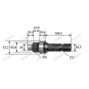 PTO võll 1'' 3/8 - Z=21 - L 185 MM