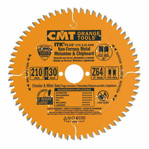 Saw blade for aluminium HM 216x2,2/30mm Z64 a-6° ßTCG, CMT