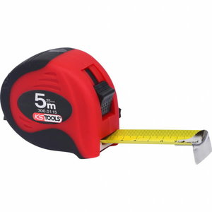 Tape measure with locking device and belt clip, black red, 5 