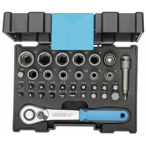 Socket and bit set with ratchet 1/4´´ 4,5-13mm, Gedore