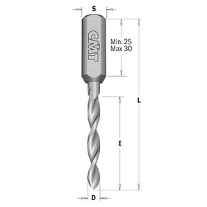 Dowel drill for through holes D=3X27X70 S=10X30   RH, CMT