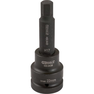 3/4" impact bit socket, hexagon, long, 19mm