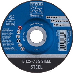 Šlifavimo diskas SG STEEL 125x7/22,23mm, Pferd
