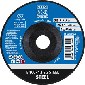 Slīpēšanas disks SG Steel 100x4,1/16mm, Pferd