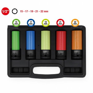 1/2´´ Aluminium wheel impact socket set, 5 pcs