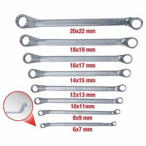 Double ring spanner set, offset, 8 pcs 6-22mm