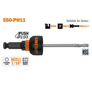 Push&Lock arbor with HSS pilot drill S=8,5mm HEX