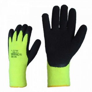 Gloves, knitted, structured latex palms, HiViz, winter 9, KTR