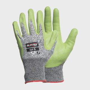 Gloves, cut resistant glass fiber, class 5, PU palm, green 11, Gloves Pro®