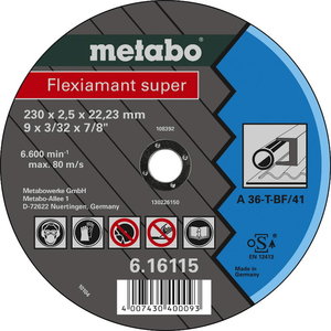 Режущий диск по металлу 230x2,5x22 A36T, METABO