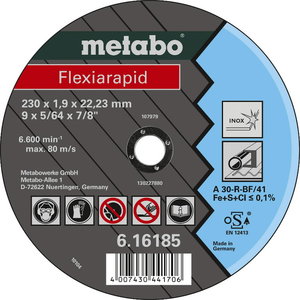 Pjovimo diskas 125x1,6mm A46R INOX, Metabo