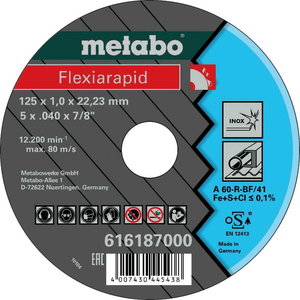 Pjovimo diskas 125x1mm A60R INOX, Metabo