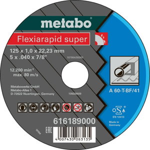 Режущий диск по металлу 125x1,0x22 A60T, METABO