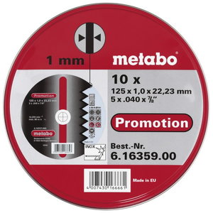 Cut-off wheel Inox in metal box 10pcs 125x1mm, Metabo