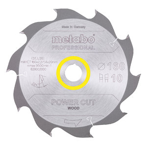 Пильный диск 160x2,2/1,4x20, z10 WZ, Power Cut. KS 54 / KSE 55, METABO