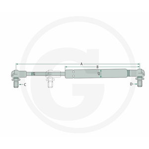 Gas strut 100N A-565; B 445,5; C 8; D 8; d1 8; d2 18