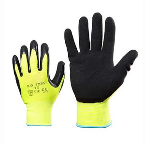Gloves, polyester, latex palm, neon yellow/black 8