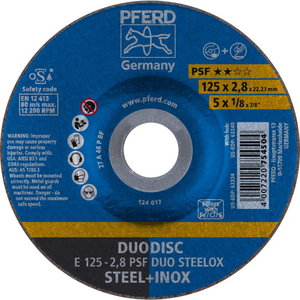 Pjovimo ir šlifavimo diskas plienui PSF DUO Steelox 125x2,8mm, Pferd