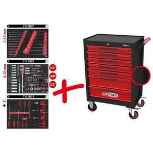 ECOline BLACK/RED tool cabinet with 7 drawers, 215pcs, KS Tools