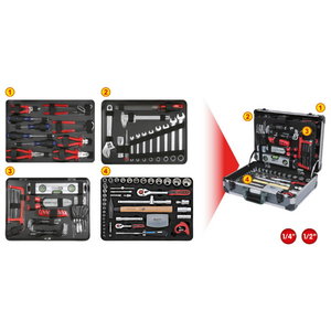 Universalus įrankių komplektas 1/4"+1/2" 127 vnt, KS Tools