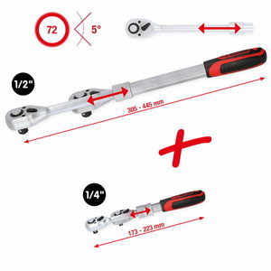 1/4&acute;&acute; + 1/2&acute;&acute; telescopic reversible ratchet set, 2 pieces 