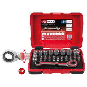 1/4´´ + 11 mm -läpivientihylsyavain- ja kärkisarja, 31-os, KS Tools