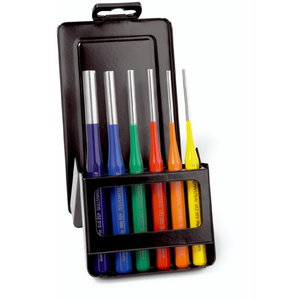 Parallel punch set, color coded, 6 pcs, metal box 