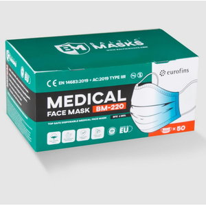 Face mask, medical, 3-layers, loops, disposable, 50pcs