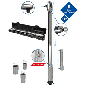Dinamometrinis raktas 1/2``,8 - 200 Nm, komplektas 