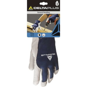 Gloves coatskin/jersey back, natural/blue 10, Delta Plus