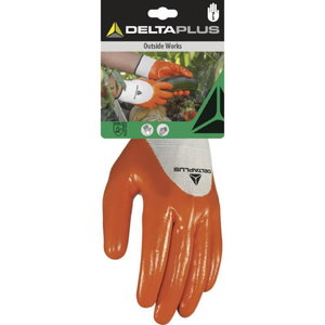 Gloves polyester, nitrile coating, orange 9, Delta Plus