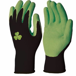 Gloves general use, polyester, natural latex, green 7, Delta Plus