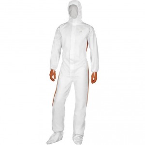 Overall with hood non-woven, singe use white-orange XL XL, Delta Plus
