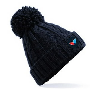 Cable Knit Melange Beanie logo Valvoline navy