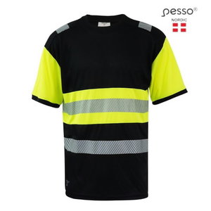 T-särk kõrgnähtav HVMJ CL1, must/kollane, Pesso